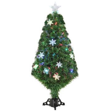 Homcom 4ft Pre-lit Artificial Christmas Tree Fiber Optic Led Light And Foldable Feet, Green