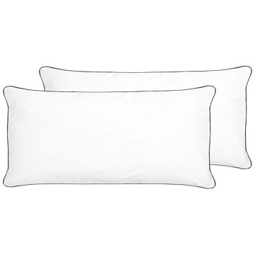 Set Of 2 Bed Pillows White Japara Cotton Rectangular 40 X 80 Cm Bedroom Cushions Sleeping Beliani