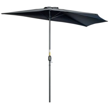 Outsunny 3(m) Half Parasol Semi Round Umbrella Patio Metal Frame Crank Handle For Balcony-- No Base Included, Black