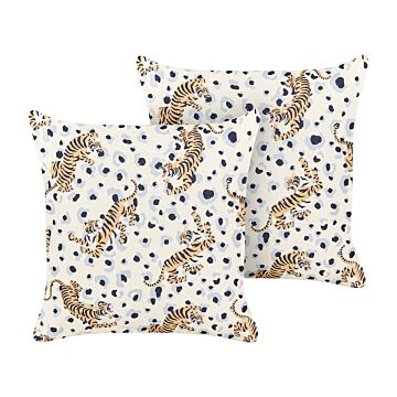 Set Of 2 Garden Cushions Multicolour Polyester 45 X 45 Cm Square Tiger Pattern Motif Modern Design Throw Scatter Pillow Beliani