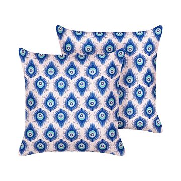 Set Of 2 Garden Cushions Multicolour Polyester Peacock Pattern 45 X 45 Cm Modern Outdoor Decoration Water Resistant Beliani