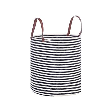 Storage Basket White And Black Cotton Handmade With Handles Striped Pattern Laundry Hamper Fabric Bin Beliani