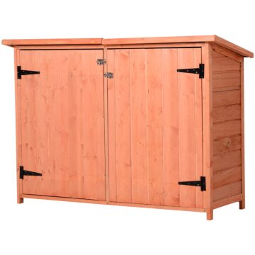 Outsunny Wooden Garden Storage Shed Tool Cabinet Organiser With Shelves Double Door 128l X 50w X 90hcm