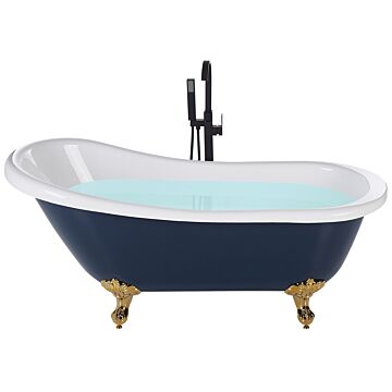 Bath Blue And Gold Sanitary Acrylic 170 X 76 Cm Freestanding Clawfoot Tub Traditional Retro Design Beliani