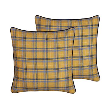 Set Of 2 Decorative Cushions Multicolour 45 X 45 Cm Chequered Pattern Throw Pillow Home Soft Accessory Beliani