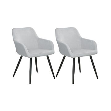 Set Of 2 Dining Chairs Light Grey Fabric Seats Metal Legs For Dining Room Kitchen Beliani