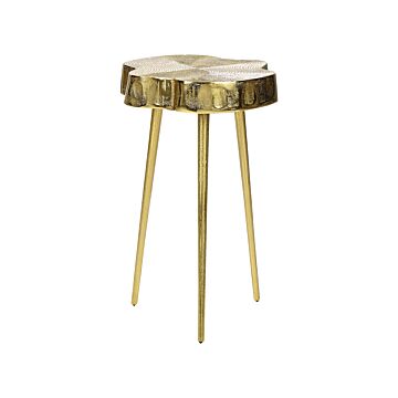 Side Table Gold Metal 30 X 30 X 50 Cm Accent End Table Wood Effect Gloss Glam Living Room Beliani