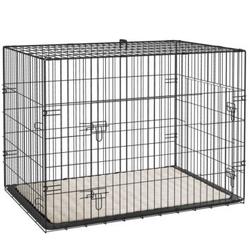 Pawhut Dog Crate With 2 Doors With Tray, Soft Cushion, Foldable Metal Dog Cage For Large Medium Dogs, 91 X 62 X 68, Black