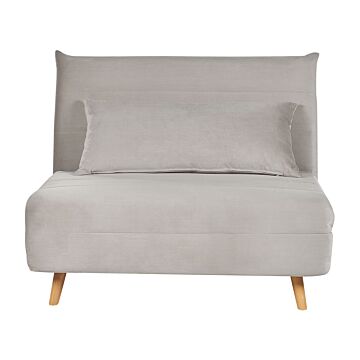 Small Sofa Bed Light Grey Velvet Fabric Wooden Legs 1 Seater Fold-out Sleeper Armless With Cushion Scandinavian Modern Design Beliani