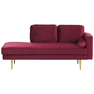 Chaise Lounge Dark Red Velvet Upholstered Right Hand Orientation Metal Legs Bolster Pillow Modern Design Beliani