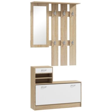 Homcom Three-in-one Hallway Storage Set - Natural Wood Finish/white