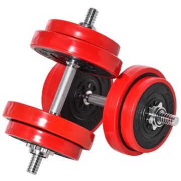 Homcom 20kgs Two-in-one Dumbbell & Barbell Adjustable Set Strength Muscle Exercise Fitness Plate Bar Clamp Rod Home Gym Sports Area