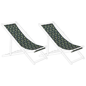 Set Of 2 Sun Lounger Replacement Fabrics Olives Pattern Polyester Sling Hammock Beliani