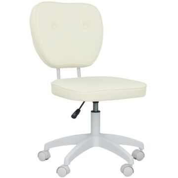 Vinsetto Vanity Office Chair, Pu Leather Computer Chair For Home, With Adjustable Height, Armless, Swivel Wheels, Cream