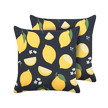 Decorative Cushion Black And Yellow Fabric 45 X 45 Cm Lemon Print Square Modern Spring Summer Decor Accessories Beliani