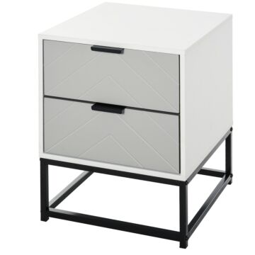 Homcom Bedside Cabinet With 2 Drawer Storage Unit, Unique Shape Bedroom Table Nightstand With Metal Base, For Living Room, Study Room, Dorm