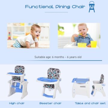 Homcom Hdpe 3-in-1 Baby Booster High Chair Blue