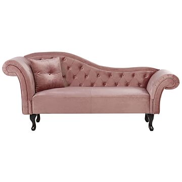 Chaise Lounge Dark Pink Velvet Button Tufted Upholstery Left Hand With Cushion Beliani