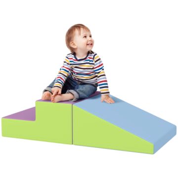 Homcom 2 Piece Soft Play Set For Toddler Climb And Crawl, For 12-36 Months, Blue