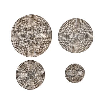 Set Of 4 Wall Decor Light Natural Seagrass Decorative Hanging Plates Baskets Handmade African Style Beliani