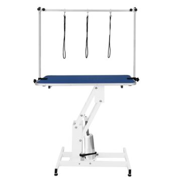 White Hydraulic Grooming Table - Blue Table Top