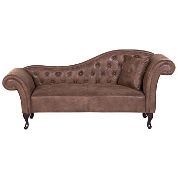Chaise Lounge Brown Faux Suede Button Tufted Upholstery Right Hand Rolled Arms With Cushion Beliani