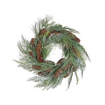 Christmas Wreath Green Synthetic Material 34 Cm Pine Cones Snow Traditional Design Round Beliani