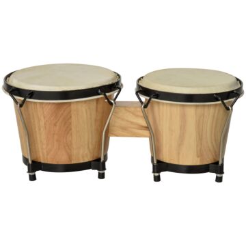 Homcom Wooden Bongo Drum Set W/ Sheepskin Drum Head, Percussion Instrument, Φ7.75" & Φ7" Drums, For Kids Adults, W/ Tuning Wrench