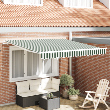 Vidaxl Manual Retractable Awning Green And White 350x250 Cm