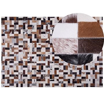 Area Rug Brown And Beige Cowhide Leather 160 X 230 Cm Rectangular Patchwork Handcrafted Beliani