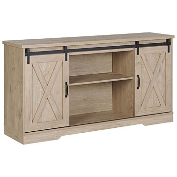 Sideboard Light Wood Cabinet With Sliding Doors Shelves Storage Unit Rustic Style Beliani