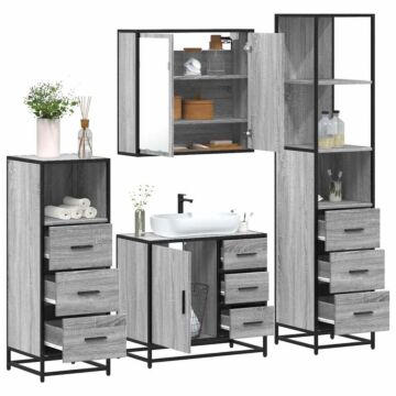 Vidaxl 4 Piece Bathroom Furniture Set Grey Sonoma Engineered Wood