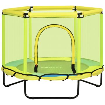 Zonekiz 140 Cm Kids Trampoline, Hexagon Indoor Bouncer Jumper With Security Enclosure Net, Bungee Gym For Children 1-6 Years Old, Yellow