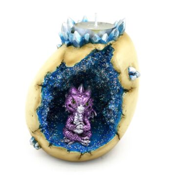 Tea Light Candle Holder - Elements Baby Dragon Crystal Egg Cave