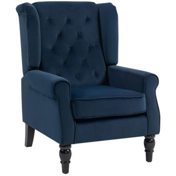 Homcom Wingback Accent Chair, Retro Upholstered Button Tufted Occasional Chair For Living Room And Bedroom, Dark Blue