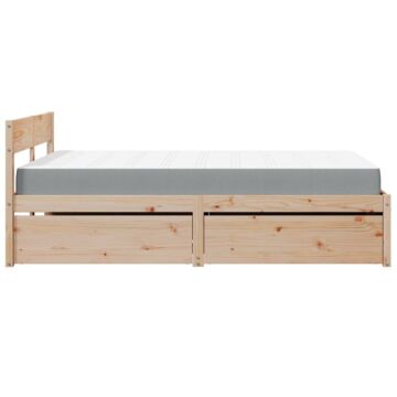 Vidaxl Bed With Drawers And Mattress 120x190 Cm Small Double Solid Wood Pine