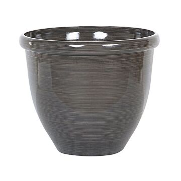 Plant Pot Planter Solid Brown Stone Mixture Polyresin High Gloss Outdoor Resistances Round ⌀ 49 Cm All-weather Beliani