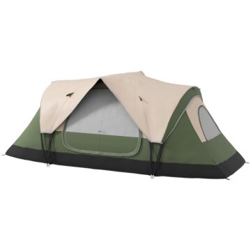 Outsunny Camping Tent For 6-8 Man With 2000mm Waterproof Rainfly And Carry Bag For Fishing Hiking Festival, Dark Green