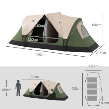 Outsunny Camping Tent For 6-8 Man With 2000mm Waterproof Rainfly And Carry Bag For Fishing Hiking Festival, Dark Green