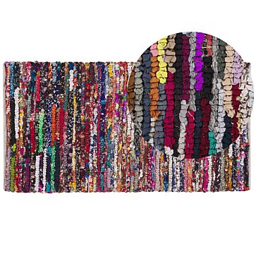 Rag Rug Multicolour With Cotton 80 X 150 Cm Rectangular Hand Woven Oriental Boho Beliani