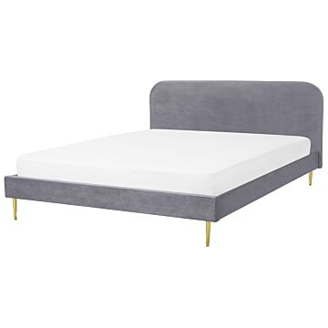 Bed Grey Velvet Upholstery Eu Super King Size Golden Legs Headboard Slatted Frame 6 Ft Minimalist Design Beliani