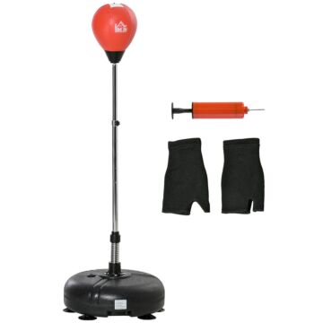 Homcom Punching Bag With Stand, Free Standing Boxing Bag Set, Speed Bag With Speedball Adjustable Height From 132cm To 158cm For Teens, Red