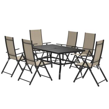 Outsunny Seven-piece Steel Outdoor Dining Set, With Parasol Hole - Khaki