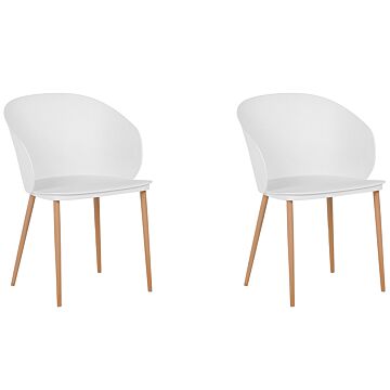 Set Of 2 Dining Chairs White Synthetic Material Metal Legs Modern Living Room Beliani