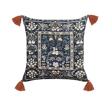 Decorative Cushion Multicolour Cotton 45 X 45 Cm Velvet Flower Motif Fringed Modern Glamour Decor Beliani