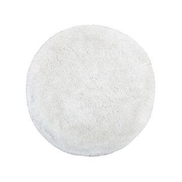 Shaggy Area Rug High-pile Carpet Solid White Polyester Round 140 Cm Beliani