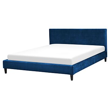 Eu King Size Panel Bed 5ft3 Blue Velvet Slatted Frame Contemporary Beliani