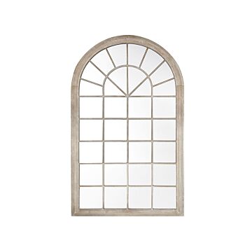 Wall Mirror Beige Metal Frame 77 X 130 Cm Vintage Arched Window Wall Decor Weathered Look Beliani