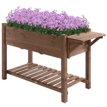 Outsunny Wooden Plant Stand Wooden Planter Raised Garden Plant Stand Outdoor Tall Flower Bed Box With Bottom Shelf, Brown, 123 X 54 X 74cm