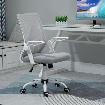 Vinsetto Mesh Office Chair Swivel Task Computer Desk Chair For Home With Lumbar Back Support, Adjustable Height, Flip-up Arm, Grey